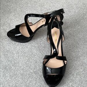 Prada Glossy Black Strappy Heels